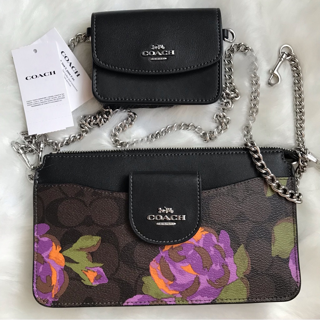 Coach Poppy Crossbody In Signature Canvas With Rose Print
